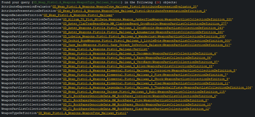 List of reference to the Maliwan Pistol weapon type